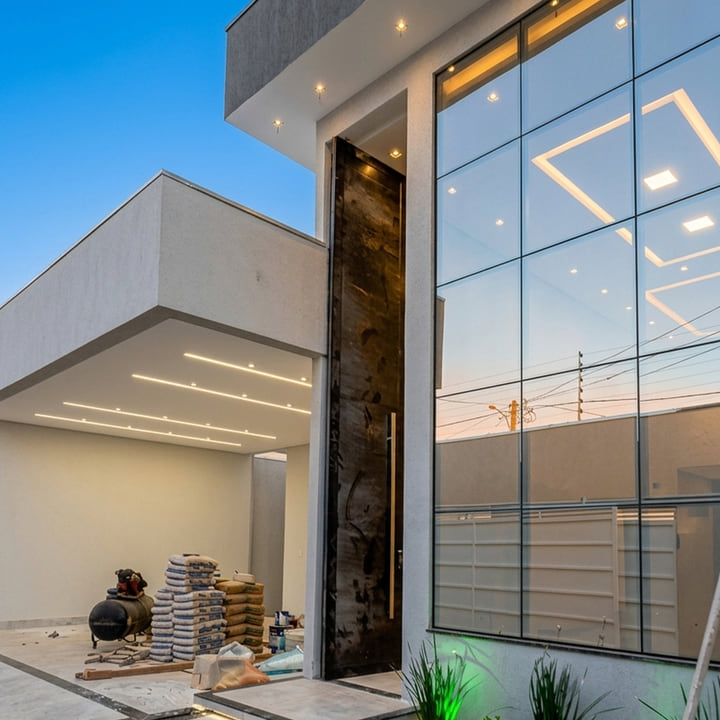 Façade en mur-rideau VEC toute hauteur en verre et aluminium sur une villa contemporaine à Tanger — Aluminium Tanger