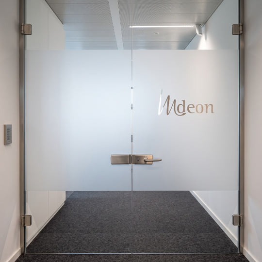 Portes en verre avec bande de film sablé et logo découpé à Tanger — Aluminium Tanger